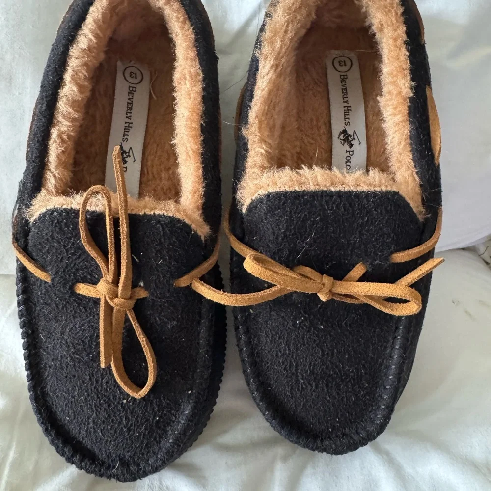 Polo Club kids Black and Tan Moccasin Slippers